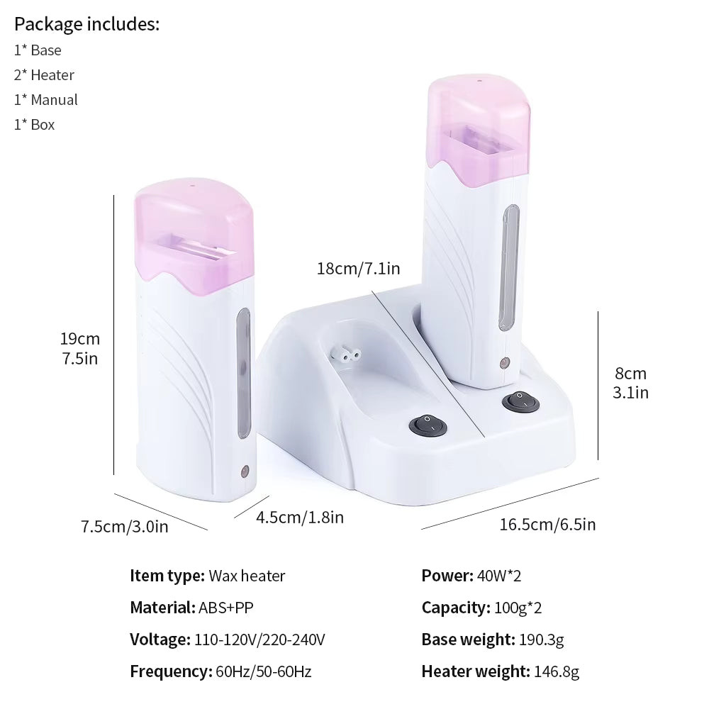 Dual-Base Electric Roll-On Wax Heater - Professional Double Depilatory Warmer Set