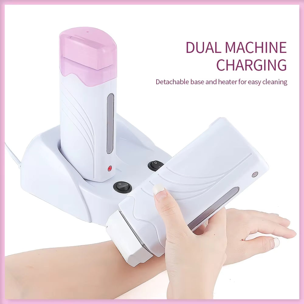 Dual-Base Electric Roll-On Wax Heater - Professional Double Depilatory Warmer Set