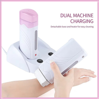 Dual-Base Electric Roll-On Wax Heater - Professional Double Depilatory Warmer Set