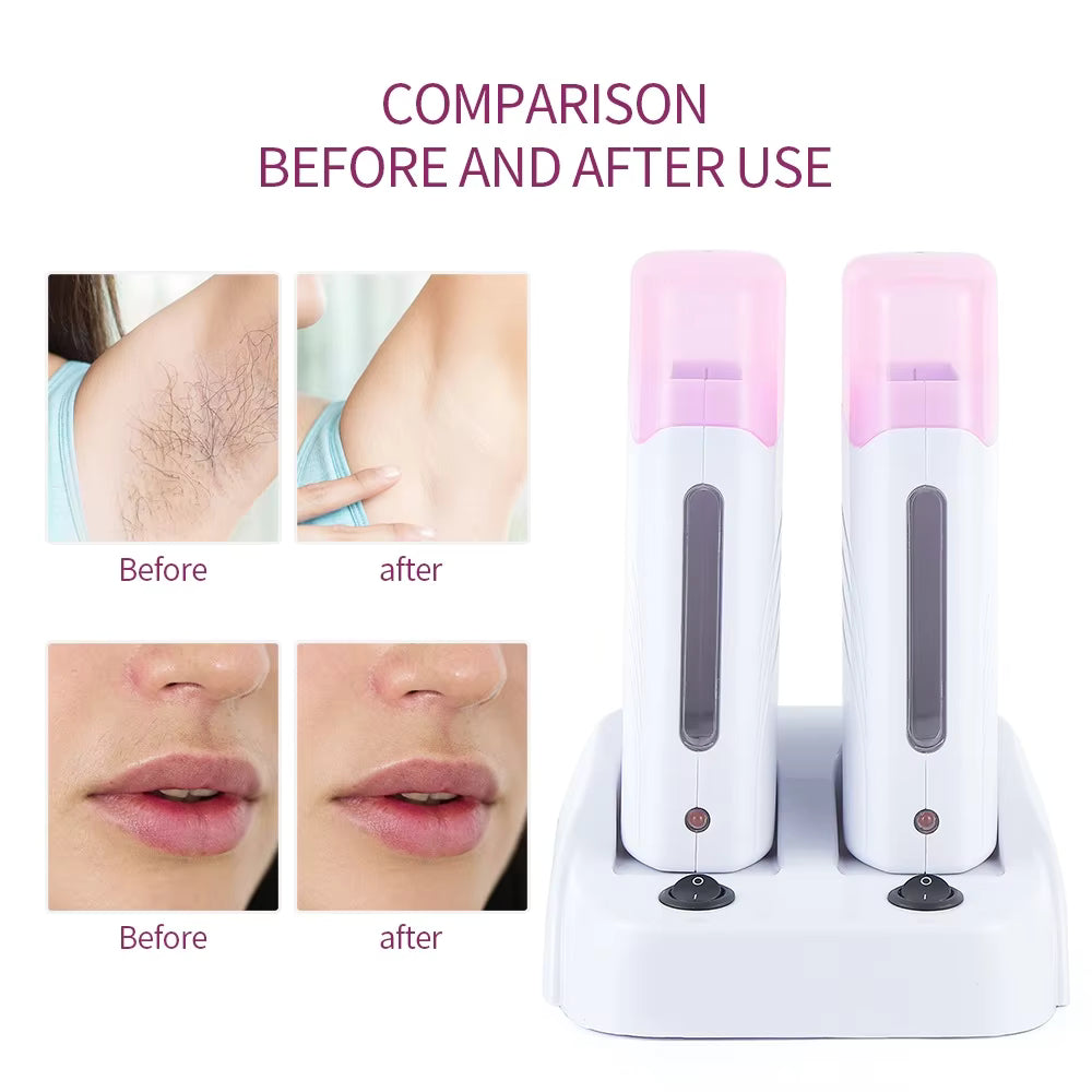 Dual-Base Electric Roll-On Wax Heater - Professional Double Depilatory Warmer Set