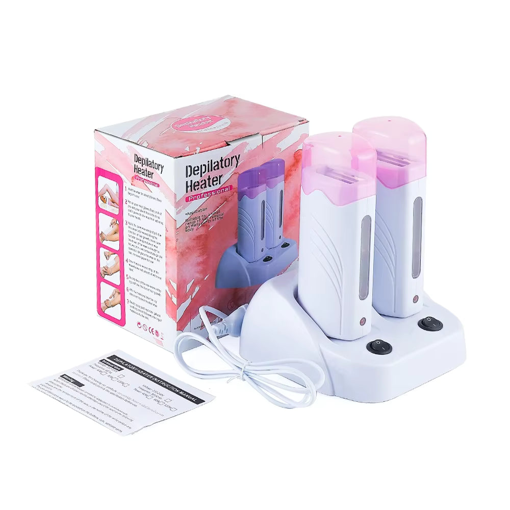 Dual-Base Electric Roll-On Wax Heater - Professional Double Depilatory Warmer Set