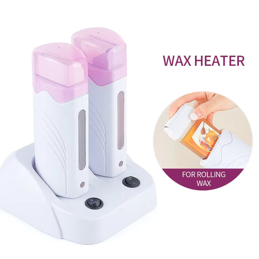 Dual-Base Electric Roll-On Wax Heater - Professional Double Depilatory Warmer Set