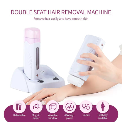 Dual-Base Electric Roll-On Wax Heater - Professional Double Depilatory Warmer Set