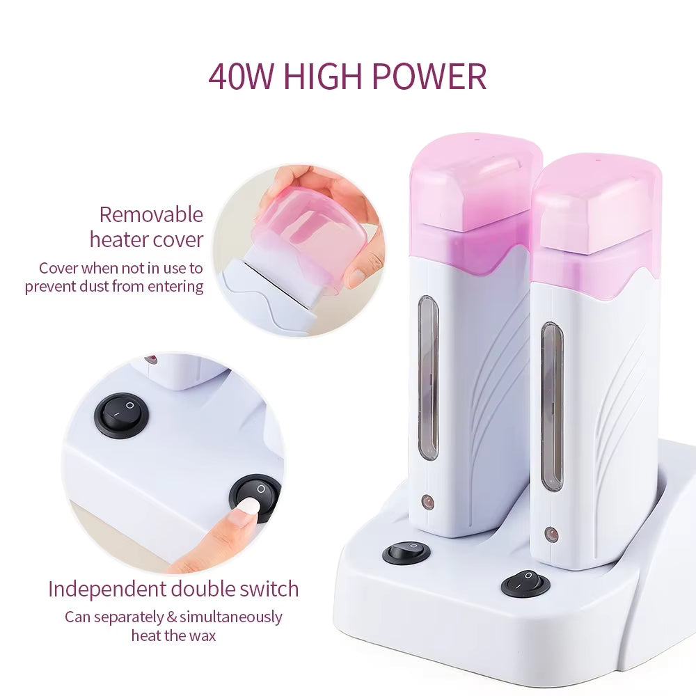 Dual-Base Electric Roll-On Wax Heater - Professional Double Depilatory Warmer Set