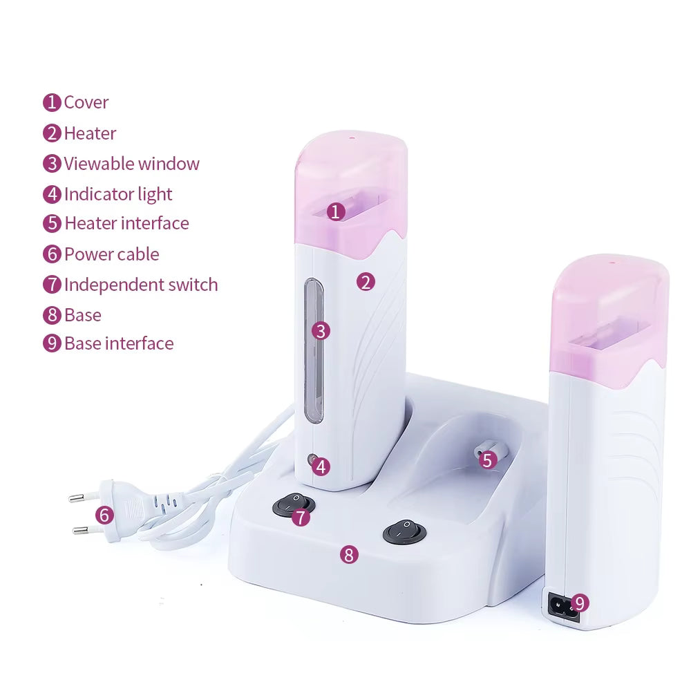 Dual-Base Electric Roll-On Wax Heater - Professional Double Depilatory Warmer Set