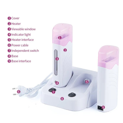 Dual-Base Electric Roll-On Wax Heater - Professional Double Depilatory Warmer Set